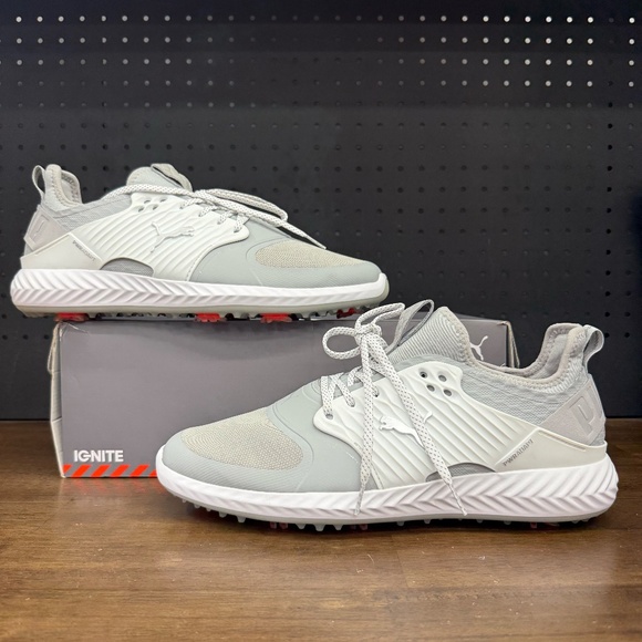 New W/ Box! Men's Puma Ignite PWRADAPT Caged White Grey Golf Shoes - Picture 1 of 6